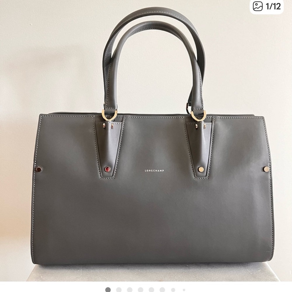 Longchamp Paris Premier leather grey tote